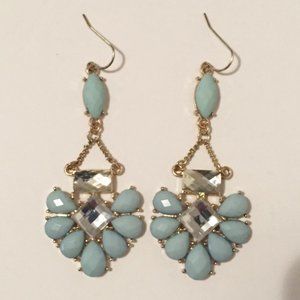 Deco Mint Color Drop Earrings with Rhinestones